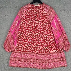 Spell & The Gypsy Collective red floral 1/2 button balloon sleeve midi dress XS